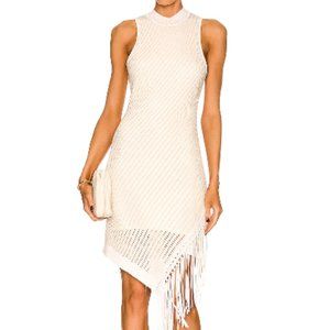 JONATHAN SIMKHAI CHELLE COMPACT POINTELLE LEATHER FRINGE  IVORY DRESS  sz XL